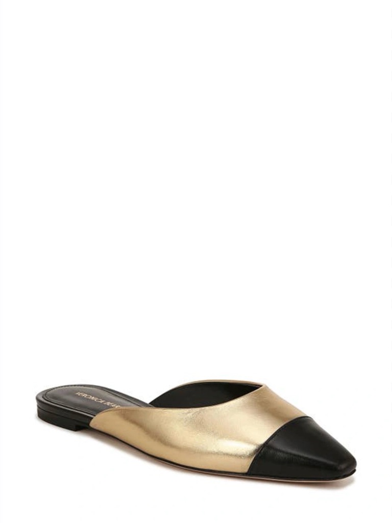 Veronica Beard Carlotta Metallic Gold And Black Leather Slip-On Mules, So Comfy